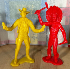 2 Marx Timm Mee Plastic Shooting Cowboy  Indian Brave With Tomahawk  Knife, 6"