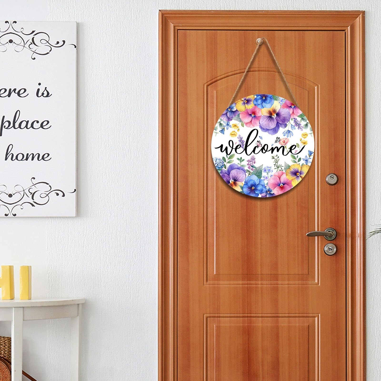 Anyako Welcome Spring Summer Red Blue Purple Floral Door Sign For Front Door ...