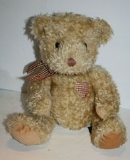 Russ Hucklebeary Teddy Bear 13" Beige Plush Red Gingham Bow Heart Soft Toy 18913