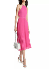 MICHAEL Michael Kors Pleated Georgette Cutout Dress Cerise Size L 3928