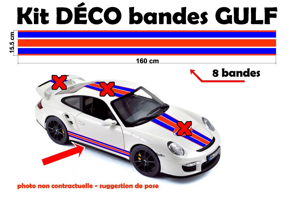 Sticker Gulf Racing universel bande autocollante vinyle bleu orange pour tuning auto