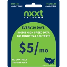 $5.00/Mo nxxt Prepaid Flex Plan | 100 Text, 100 Minutes,500MB High Speed Data