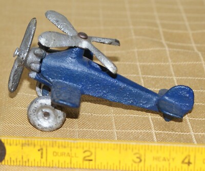 1930s Hubley Giro Plane Cast Iron Blue Toy Airplane #2