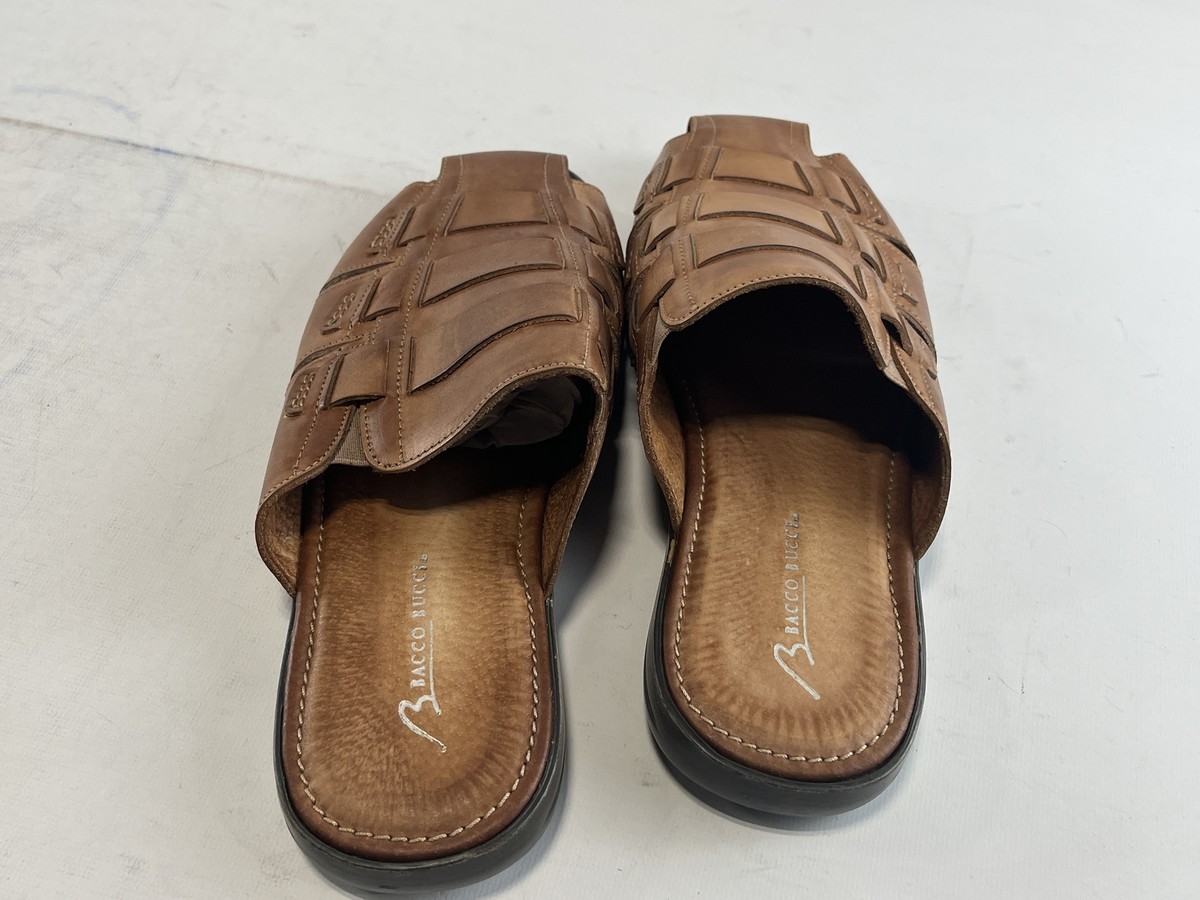 Mens Bacco Bucci Brown Leather Woven Slip On Sandals 8D NEW