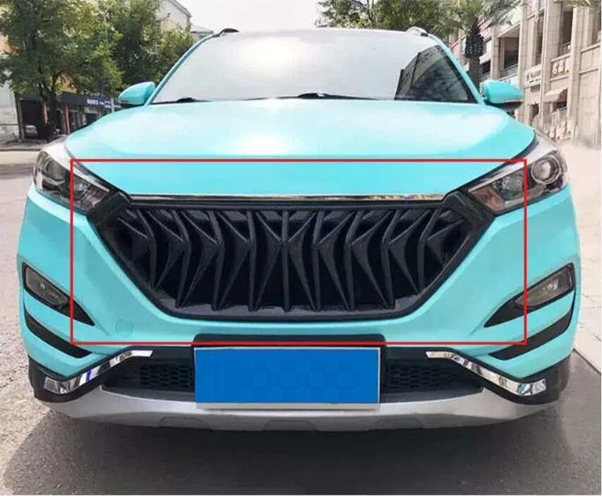 For Hyundai 2016-18 Tucson Carbon Pattern Black ABS Grill Front Radiator Grille - Image 2 of 3