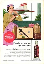 Coca Cola Print Ad Woman Tourist Airplane Travel Italy Thailand Vintage c1954