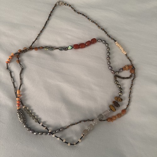 Silpada "Spice Box" Pearls Gemstones Sterling Silver 50" Long Necklace N2421