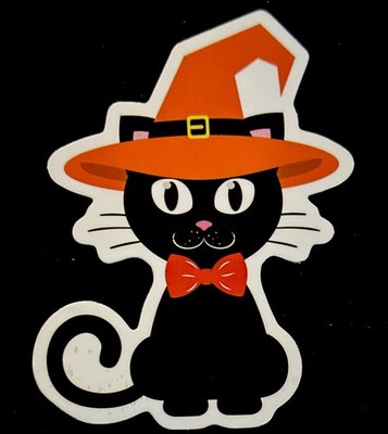 HALLOWEEN KITTY STICKER         3  X 2 1/4  GLOSSY  Trick Or Treat     