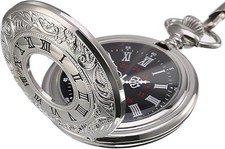 Vintage Pocket Watch Steel Men Watch with Chain Silver 