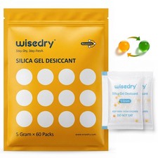 5 Gram 60 Packs Food Grade Silica Gel Packets, Rechargeable Food Safe Desicca...