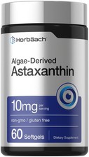 Horbäach Astaxanthin Supplements | 10mg | 60 Softgels | Algae Derived Formula |