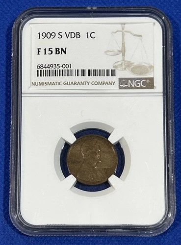 1909-S VDB NGC F-15 BN Cent Lincoln Penny 1¢ Coin