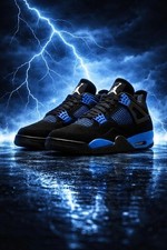(MEN) Size US 7-12 Jordan 4 Retro Black Blue Thunder NWT