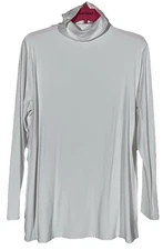 Attitudes by Renee Chalk White Finespun Jersey Funnel Neck Knit Tunic Top Size M