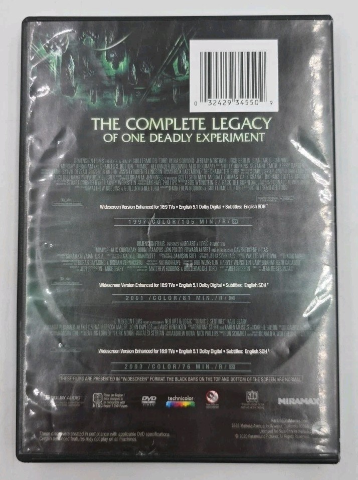 Mimic: 3-Movie Collection (DVD 2020) Guillermo Del Toro Horror Insect ...