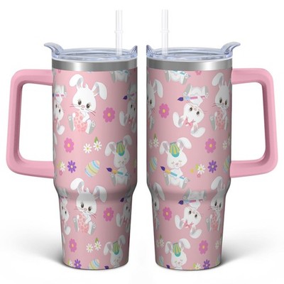 30oz Easter Bunny Tumbler with Handle and Straw,Rabbit Stainless Steel Insula...