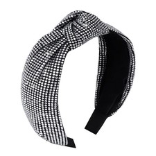 Rhinestone knotted wide headband for women sparkly silver hair accessory