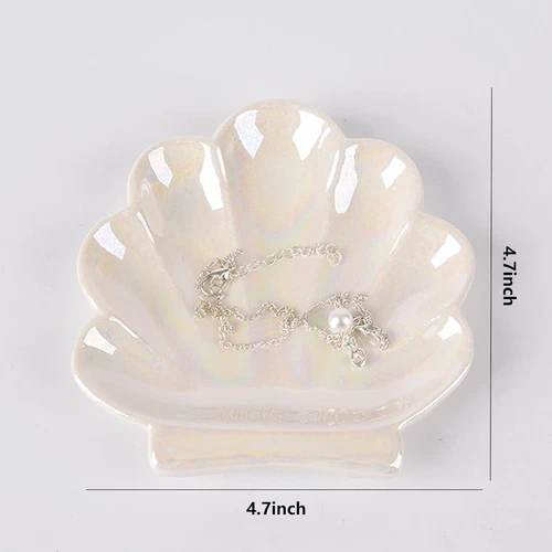 Shell Trinket Dish, Ceramic Ring Holder/Jewelry Tray, Cute Organizer White - Afbeelding 2 van 7