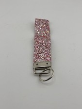 Glitter Wristlet Keychain Pink Faux Leather Key Fob Key Ring Handmade
