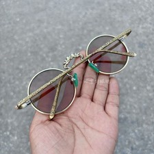 Retro Round Sunglasses Bronze Tone Metal Frame Tea Lens Green Nose Pads