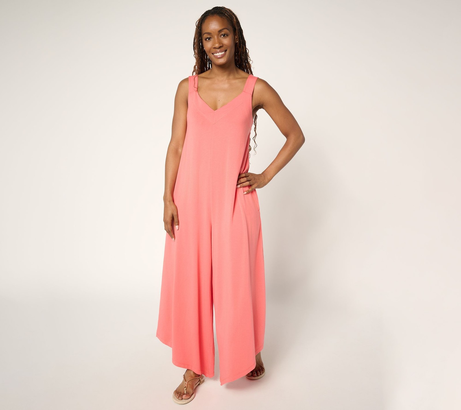 Anybody Women's Dress Sz XL Regular Cozy Knit Jersey Jumpsuit Pink A692868