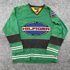 Vintage Tommy Hilfiger Shirt Mens L Green Tommy Jeans Sport Tech Denim Jersey