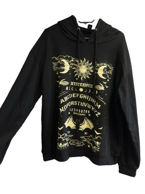 ROMWE Kapuzenpullover Hoodie Schwarz S mit Ouija/Planchette Druckgrafik Gothic