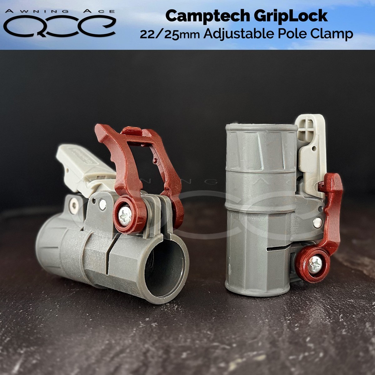 Camptech Griplock Adjustable Awning Pole Clamp  - Twin Pack