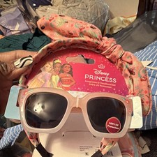 Disney Princess Girls Square Sunglasses Pink Frame Black Tinted UV400 Floral