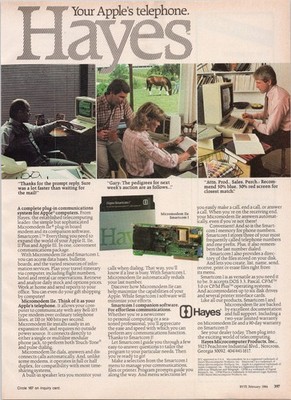 Hayes Vintage 1984 Print Ad Micromodem II Smartcom I Apple Computer