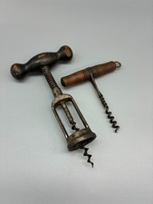 2 Antique Corkscrews With Wood handles, 1 has Spring Action, 1 is wire wound