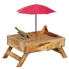 Ground Bird Feeder for Outdoors Bird Squirrel Feeder Wooden Chicken Brown