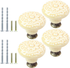 4pcs Beige Ceramic Knobs, Vintage  Retro Kitchen  Dresser Knobs, Decorative Dr