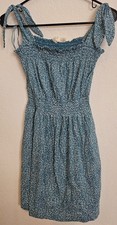 Roxy Hello Petal Smocked Mini Dress Blue Ditsy Polka Dot Tie Strap Women's XS