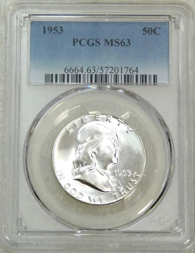 1953 P Franklin Half Dollar PCGS MS63 Frosty White PQ New Holder #S291F