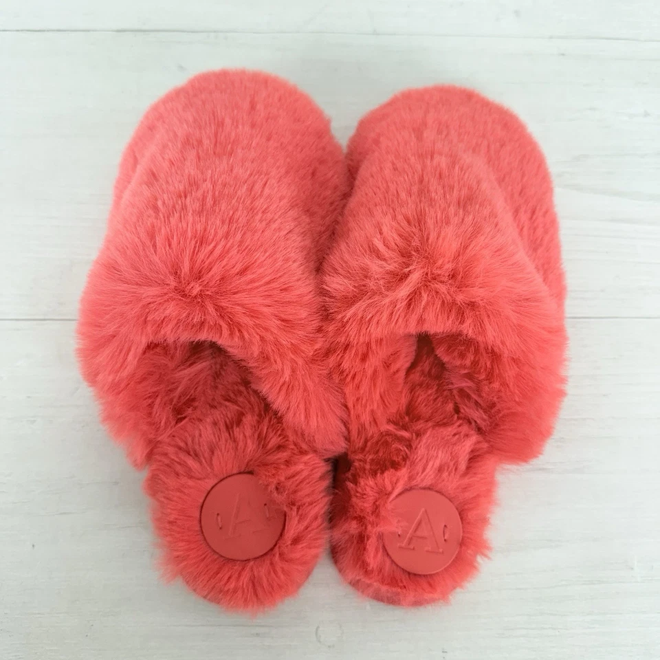 Anthropologie Sadie Fuzzy Faux Fur Slippers Size S/M (Fits 6-7) Coral Pink Cozy - Image 4 of 4