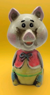 CuTe 1960s MCM Bobblehead Nodder Ceramic Coin Piggy Bank 6 1/2'' Ledo Brand 