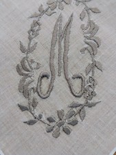 Vgt M Monogram Charcoal Gray Embroidery White Cotton Hankie Handkerchief