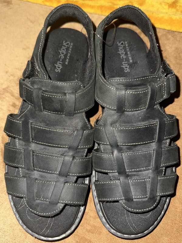 Skechers Shape-Ups Black Toning Rocker Walking Fisherman Sandals Size 7