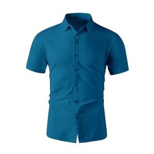 Men's Casual Short Sleeve Shirt Summer Business Solid Color Comfortable Top
