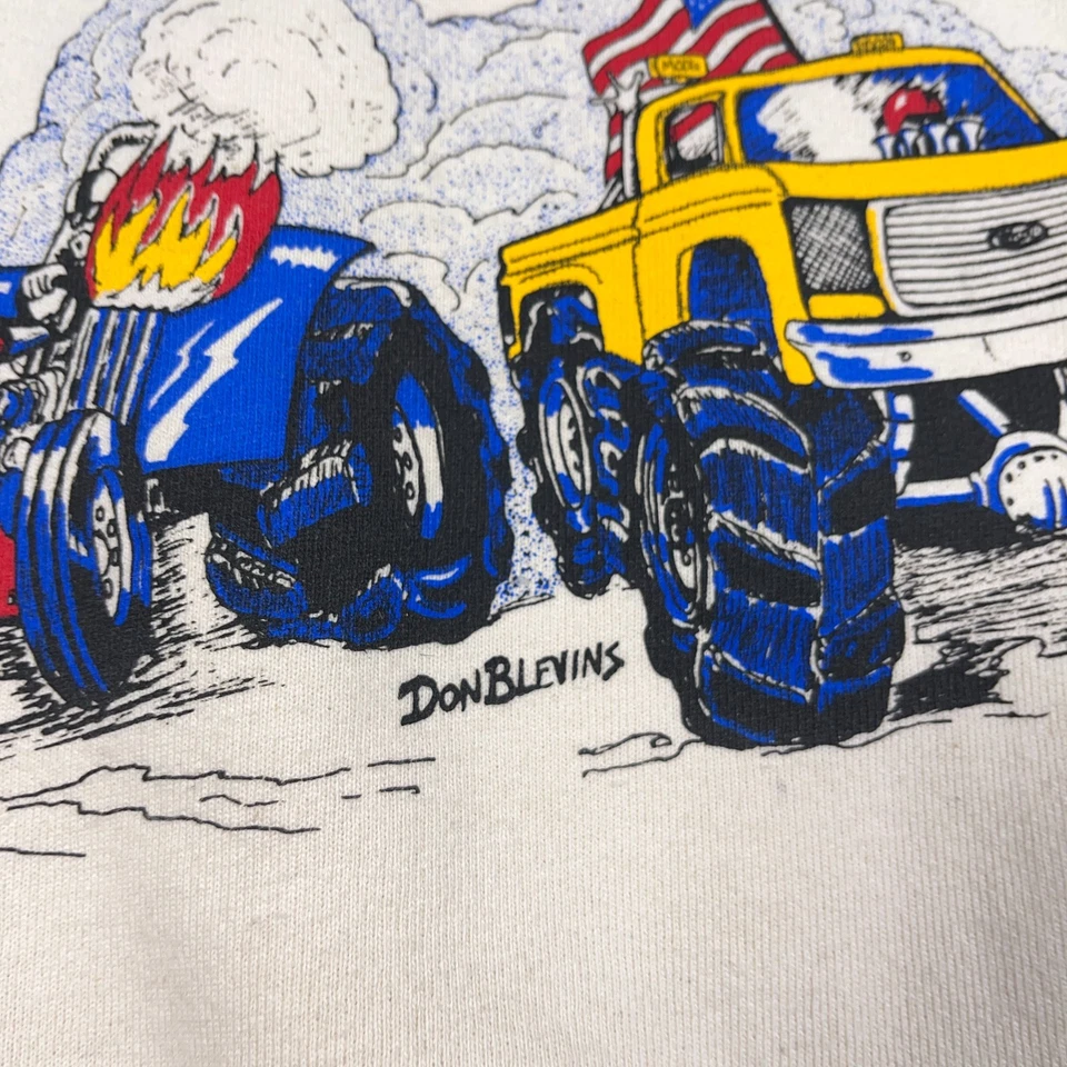 Sudadera de Colección Monster Truck Hombres Grande Blanco Crema Tractor Pull Años 90 EE. UU. Foto 4 de 4