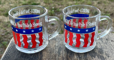 2 America United States Flag Glass Mugs Cups Vintage Anchor Hocking Made  USA EUC | eBay