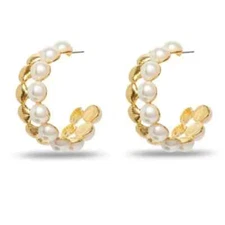 Lele Sadoughi Large Coquille Faux Pearl & Shell Hoop Earrings.