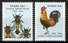 Norway 1984, NK 956-57, Bees and Rooster set VF MNH, Mi 908-09