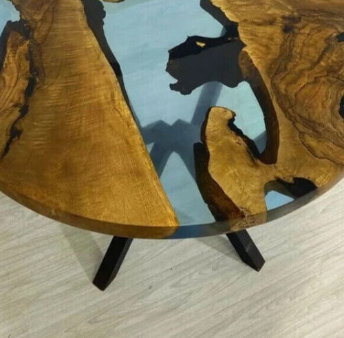 Clear Blue Epoxy Wooden Coffee Table Top, Epoxy Side Table Top, Home Top Decors - Picture 3 of 4