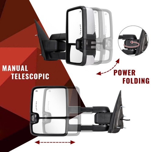 Power Fold Chrome Tow Mirrors for 2014-2019 Silverado Sierra Smoked Switchback - Picture 5 of 8