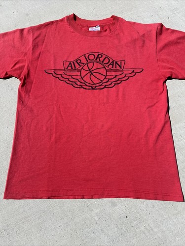 Camicia Air Jordan Wings anni 90 logo Hanes etichetta media 20x24 rossa uomo vintage - Foto 5 di 11