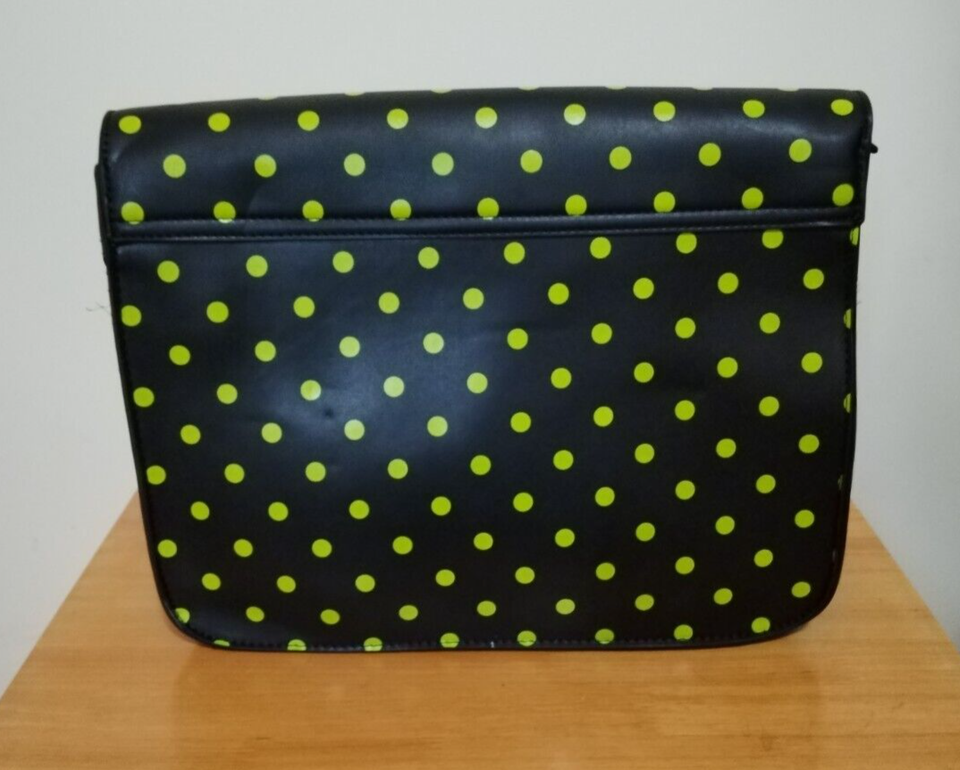 Large Black and Yellow Polka Dot Satchel School Shoulder Messenger