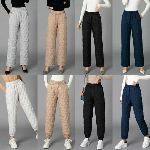 Women Thick Pants Padded Quilted Thermal Trousers Elastic Waist Sweatpants Grey - Bild 6 von 32