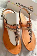 Sandales cuir entre doigt corail irisé serpent BARAKA Les TROPEZIENNES 38